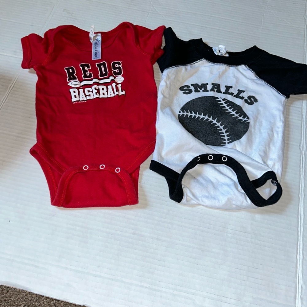 Soft as Grape 6 months. Onesies set of 2 Smalls and Reds Baseball